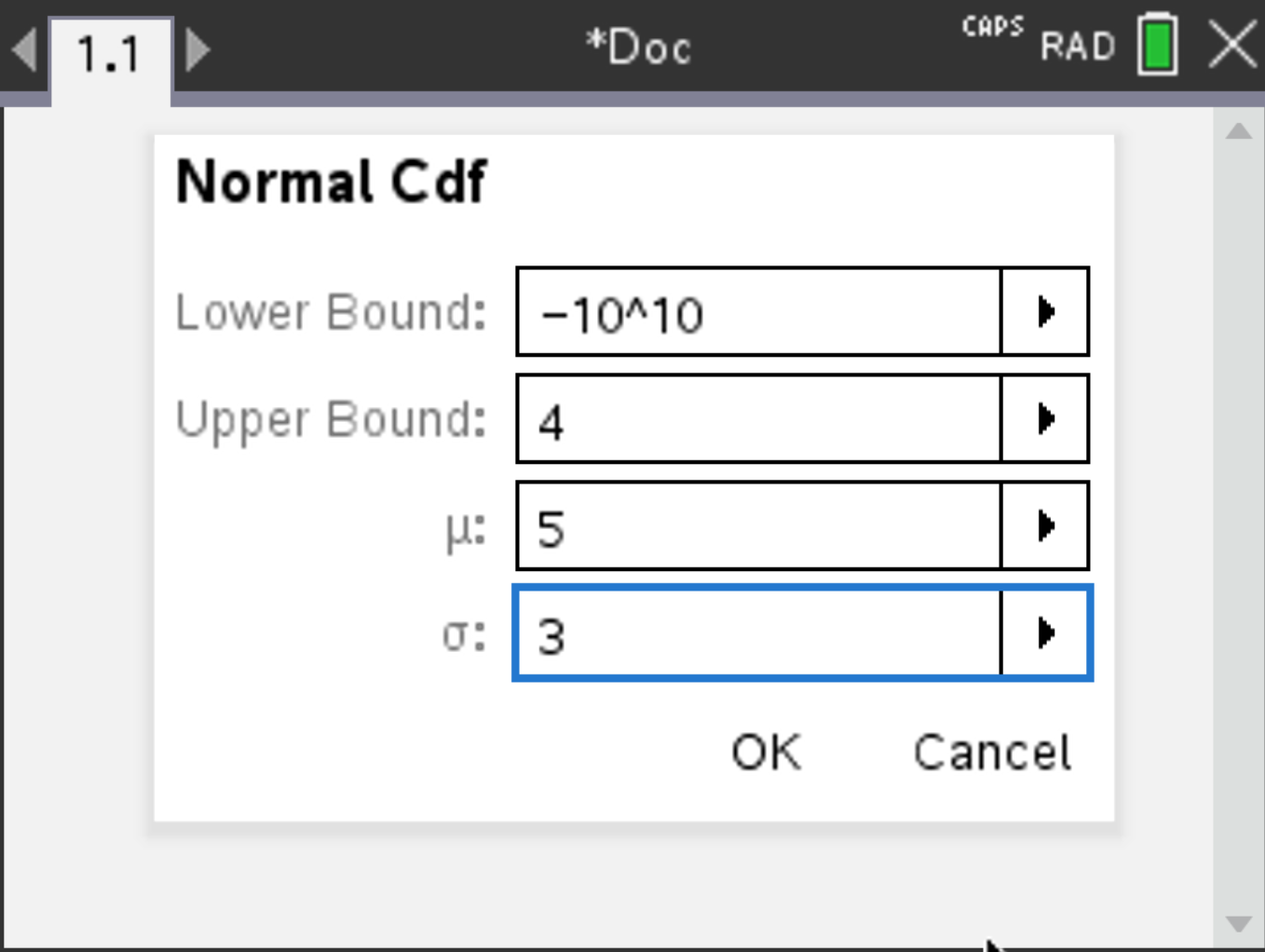 Normal CDF Lower Screenshot
