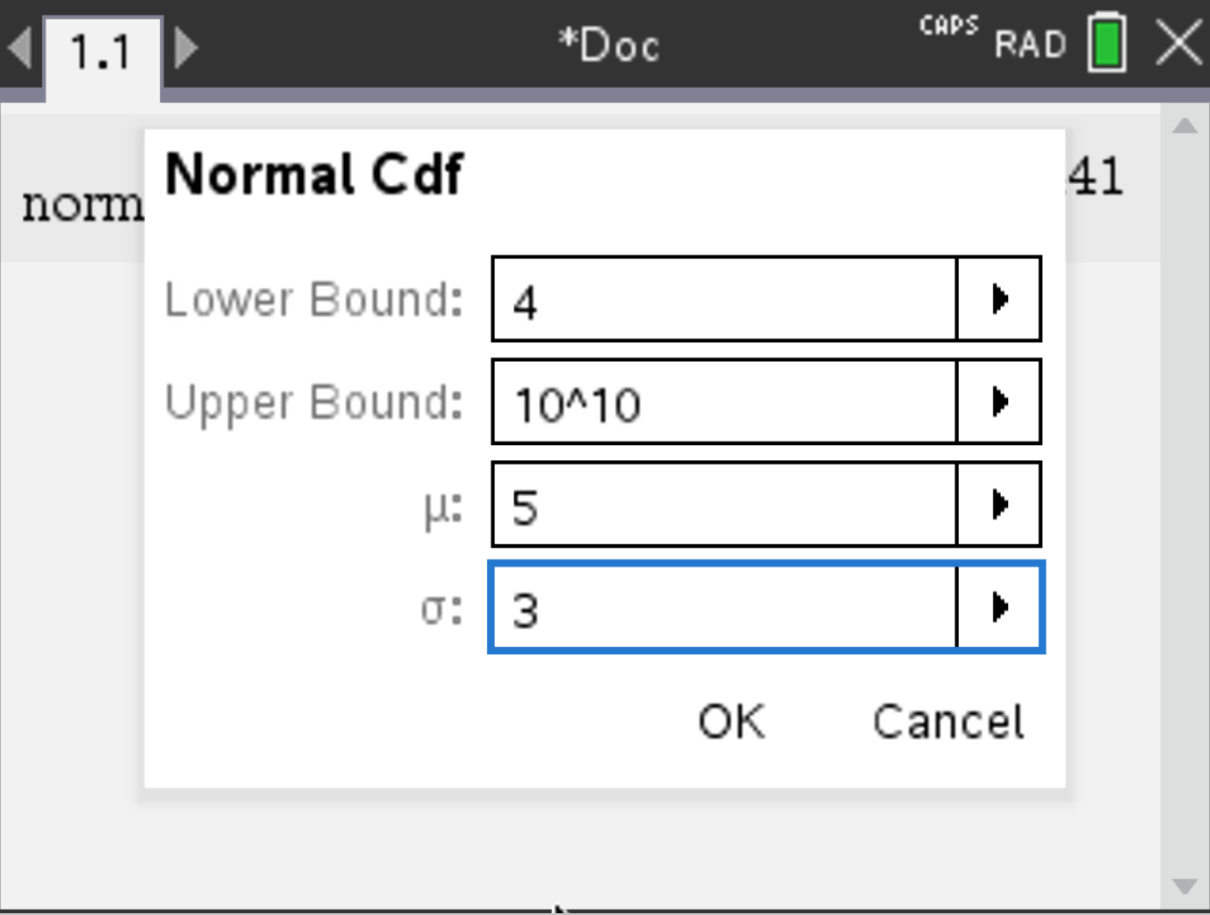 Normal CDF Upper Screenshot