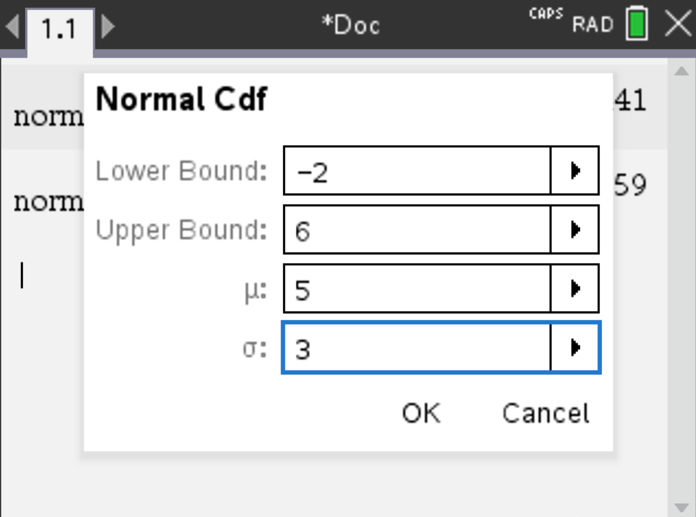 Normal CDF Between Screenshot